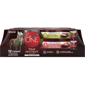Purina ONE True Instinct Tender Cuts in Gravy with Real Chicken and Duck, with Real Beef and Salmon High Protein Wet Dog Food Variety Pack - (Pack of 1) 13 oz. Cans
