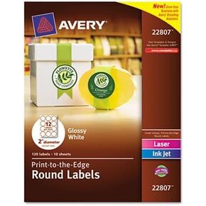 Avery 22807 Round Easy Peel Labels44; 2 in. Dia.44; Glossy44; White44; 120-Pack