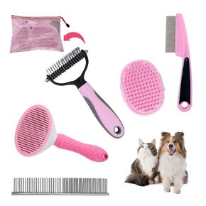 مجموعة فرشاة Grooming 5pcs-فرشاة القط للتسلق ، فرشاة القط للقطط الداخلية ، التنظيف الذاتي مع مشط البراغيث للقطط ذات الشعر الطويل الداخلي (الأزرق)