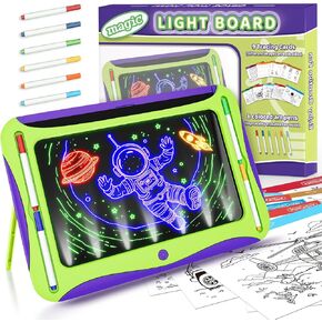 LED Drawing Board for Kids ، Magic Toys for Boys Glow in the Dark ، Flight Tracing Pad مع 9 بطاقة مزدوجة ، 6 علامات ، لعبة Tablet Tablet Boy Learn