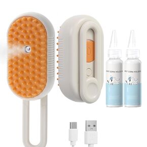3 in 1 Cat dogs Steam Brush for Shedding，steam brush for dogs，Rechargeable Cat Brush with Steam，with 360 ° rotating arm（Cream）