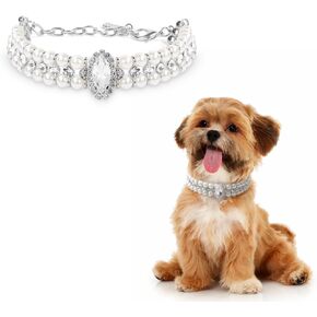 Howwfaly Dog Pearl Collar and Cat Pliver Stain Necklace Stainless Steel Feth