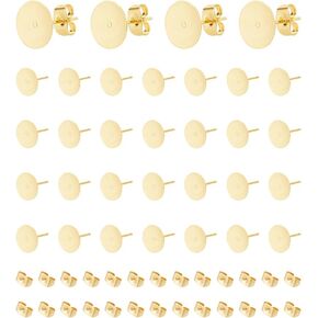 UniCraftale 50pcs Real 24K Gold Plated Stud Encring Enring Heserges 10mm arring posts with backs ear pad pad arring studs studs feth steel flat flat rering rering rerching for diy making monder