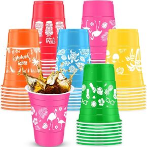 120 PCS Hawaiian Plastic Cups 16oz Summer Luau Party Coups يمكن التخلص من أكواب الديكور البلاستيكية لزخارف عيد ميلاد ديكور هاواي Luau Tropical Summer Beach Pool
