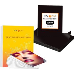 HTVRONT 100 ورقة ورق صور لامعة و 10 حزمة 8 X10 أوراق المغناطيس مع لاصق