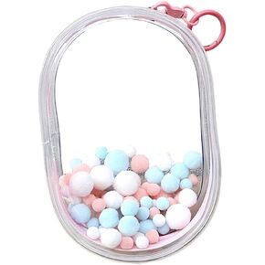 CALEMBOU BJD Doll Clear Display Bag, Portable Figures Storage Bag with Keychain, Mini Doll Hanging Box, Double Zipper Closure Dustproof Case for Labubu Figures Plushies (Elliptic Box-Pink 19cm)