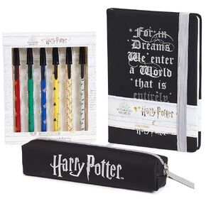 Harry Potter A5 Notebook and Pencil Case for Girls and Boys Stationery Set with Pens, School Supplies for Kids and Teens (Black)