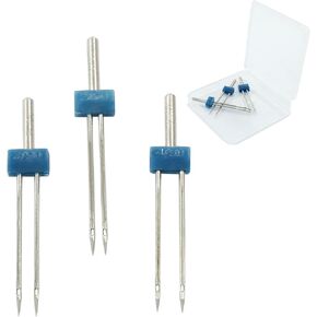 HARSKIYER 12 Pieces Twin Needle for Sewing Machine, Double Needle Twin Stretch Needles Pins Dual Needle with Plastic Box, Included 3 Sizes 2/90 3/90 4/90