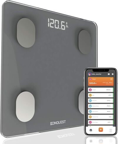 Konquest Premium Smart Digital Bathroom Scale, Wireless Bluetooth, BMI, Body Weight, Body Fat, Body Composition Analyzer with Smartphone App (400 lbs) - Black in Saudi Arabia