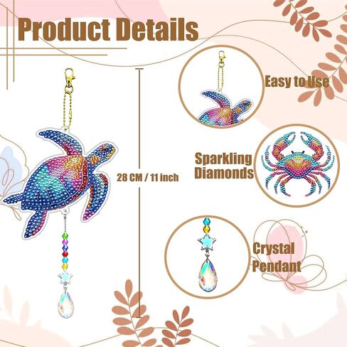 JeCuiK 6 Pcs Ocean Diamond Art Kits for Adults Diamond Painting Wind Chimes Sea Animal Diamonds Painting Suncatcher Double Sided Small Diamond Painting Kits Best Gifts for Mom in Saudi Arabia