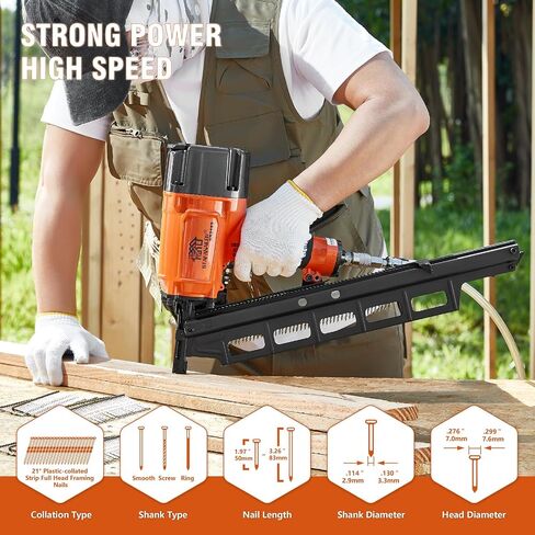 NR2183 Framing Nail Gun 2-Inch up to 3-1/4-Inch Plastic Strip Framing Nails Pneumatic Nailer 21 Degree Aluminum Magazine in Saudi Arabia