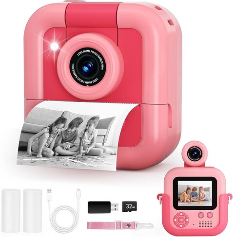 Kids Camera Instant Print,Kids Video Camera Instant Print Camera for Kids,Kids Instant Camera with Print Paper & 32G Card,Christams Birthday Gifts for Boys Age 3-12 in Saudi Arabia