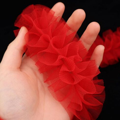 Red Ruffle Pleated Lace Trim 2 Yards Satin Ribbon Gather Ruffle Edge for Applique Sewing Crafts, Home Decoration in Saudi Arabia