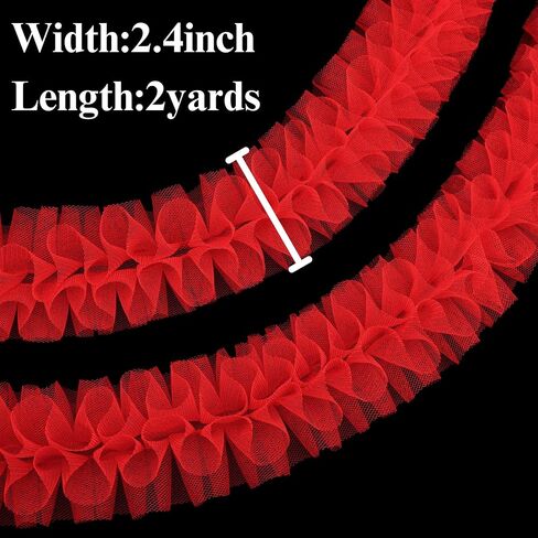 Red Ruffle Pleated Lace Trim 2 Yards Satin Ribbon Gather Ruffle Edge for Applique Sewing Crafts, Home Decoration in Saudi Arabia