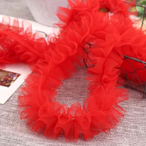 Red Ruffle Pleated Lace Trim 2 Yards Satin Ribbon Gather Ruffle Edge for Applique Sewing Crafts, Home Decoration in Saudi Arabia