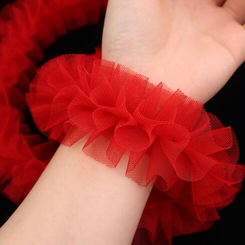Red Ruffle Pleated Lace Trim 2 Yards Satin Ribbon Gather Ruffle Edge for Applique Sewing Crafts, Home Decoration in Saudi Arabia