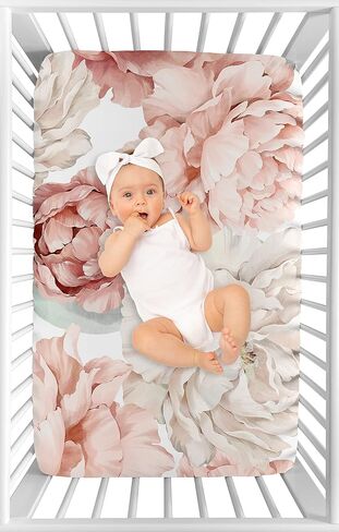 Sweet Jojo Designs Lavender Purple Boho Shabby Chic Floral Girl Baby Fitted Crib Sheet Photo Op Infant Newborn Nursery Toddler Bedroom Standard Mattress Violet Ivory Bohemian Vintage Watercolor Flower in Kuwait