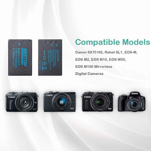 BESTON 3-Pack LP-E12 Battery Pack and Rapid USB Charger for Canon EOS M M2 M10, M50, M50 Mark II, M100 M200, Rebel SL1, PowerShot SX70 HS Cameras in Kuwait