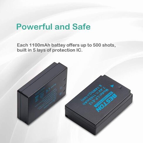 BESTON 3-Pack LP-E12 Battery Pack and Rapid USB Charger for Canon EOS M M2 M10, M50, M50 Mark II, M100 M200, Rebel SL1, PowerShot SX70 HS Cameras in Kuwait