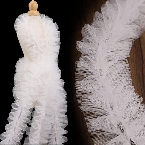 Red Ruffle Pleated Lace Trim 2 Yards Satin Ribbon Gather Ruffle Edge for Applique Sewing Crafts, Home Decoration in Saudi Arabia