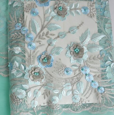 SanVera17 Applique African Lace Fabric 3D Lace Material Net Lace Fabric French Tulle Lace for Wedding Dress (Beige) 5 Yards in Kuwait