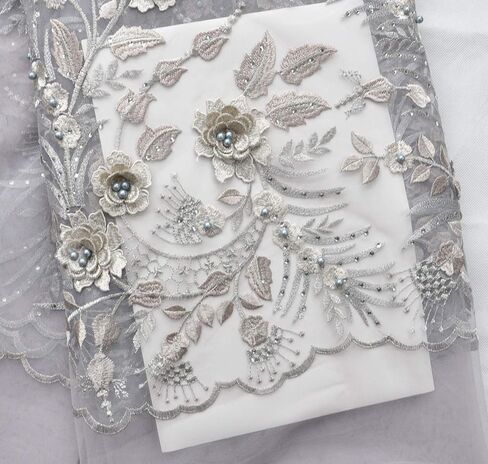 SanVera17 Applique African Lace Fabric 3D Lace Material Net Lace Fabric French Tulle Lace for Wedding Dress (Beige) 5 Yards in Kuwait