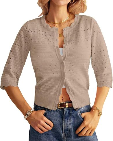 GRACE KARIN 3/4 Short Sleeve Cardigan Sweater for Women Lightweight Cropped Crochet Cardigan Dressy Fall Fashion 2024 in Kuwait