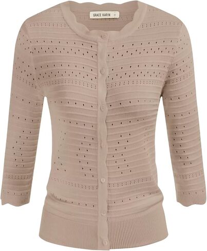 GRACE KARIN 3/4 Short Sleeve Cardigan Sweater for Women Lightweight Cropped Crochet Cardigan Dressy Fall Fashion 2024 in Kuwait
