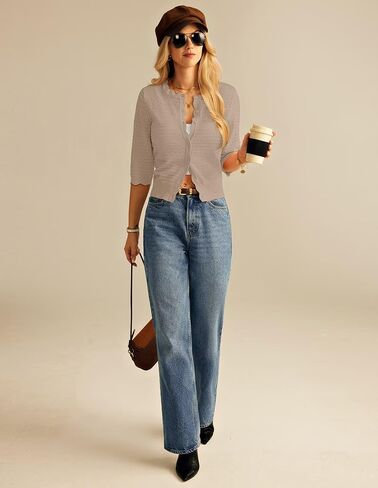 GRACE KARIN 3/4 Short Sleeve Cardigan Sweater for Women Lightweight Cropped Crochet Cardigan Dressy Fall Fashion 2024 in Kuwait