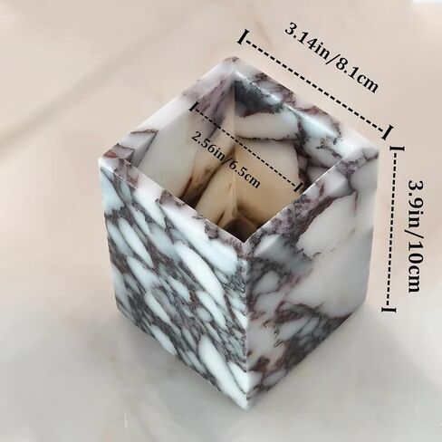 Marble Pen Holder, White Stone Rectangular Desktop Organizer, Office Study Makeup Brush Storage, Home Desk Decor, Minimalist Design, Durable Marble Accessory in Kuwait