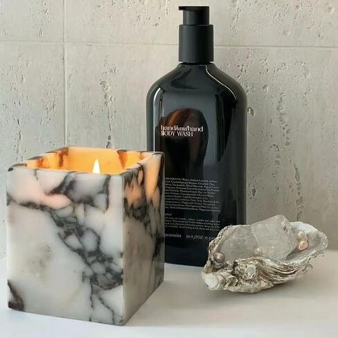 Marble Pen Holder, White Stone Rectangular Desktop Organizer, Office Study Makeup Brush Storage, Home Desk Decor, Minimalist Design, Durable Marble Accessory in Kuwait