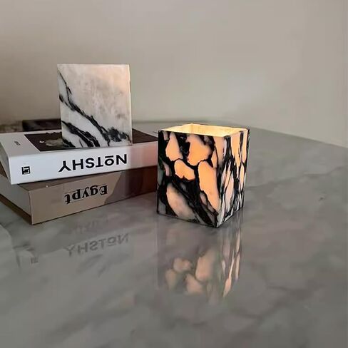 Marble Pen Holder, White Stone Rectangular Desktop Organizer, Office Study Makeup Brush Storage, Home Desk Decor, Minimalist Design, Durable Marble Accessory in Kuwait