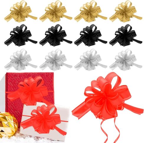20 Pieces 5 inches Pull Bow Ribbon Bow Ribbon Gift Wrap Bows for Presents, Gift Baskets, Birthday Parties, Flower Baskets, Bouquets, Festivals Decorations（Gold、Silver、Red、Black） in Kuwait