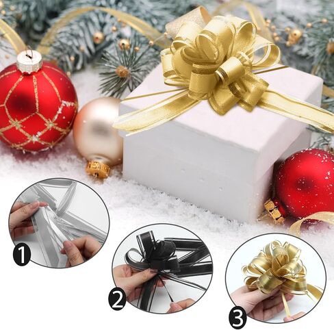 20 Pieces 5 inches Pull Bow Ribbon Bow Ribbon Gift Wrap Bows for Presents, Gift Baskets, Birthday Parties, Flower Baskets, Bouquets, Festivals Decorations（Gold、Silver、Red、Black） in Kuwait