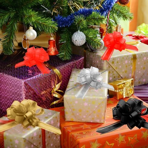 20 Pieces 5 inches Pull Bow Ribbon Bow Ribbon Gift Wrap Bows for Presents, Gift Baskets, Birthday Parties, Flower Baskets, Bouquets, Festivals Decorations（Gold、Silver、Red、Black） in Kuwait