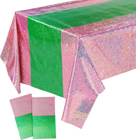 Oudain 3 Pcs Kpop Theme Party Purple & Pink & Silver Iridescent Party Tablecloth 54 x 108 Inch Plastic Rectangle Tablecloth Waterproof Table Cover for Kpop Theme Birthday Decoration in Kuwait