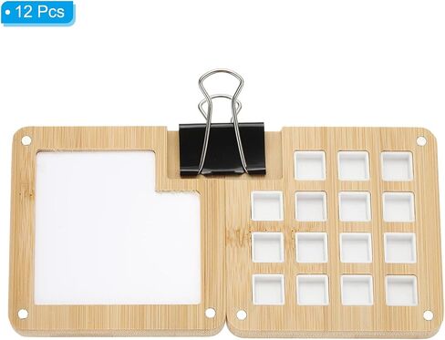 PATIKIL 15 Grids Mini Portable Palette, 12Pcs Wooden Sketchbook Palette, Mixing Tray Pocket Magnetic Travel Paint Palette with Clip for Painters Artists Acrylic Painting, Light Brown in Kuwait