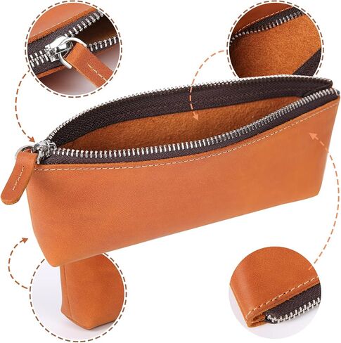 Genuine Leather Pen Pouch - Elegant Handcrafted Zipper Pencil Case, Small Coin Purse, Money Bag, and Makeup Case in Saudi Arabia