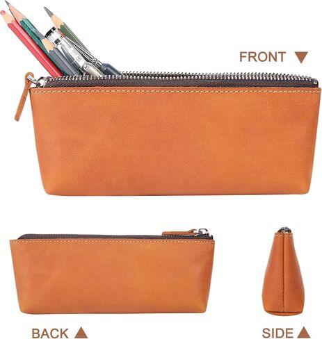 Genuine Leather Pen Pouch - Elegant Handcrafted Zipper Pencil Case, Small Coin Purse, Money Bag, and Makeup Case in Saudi Arabia