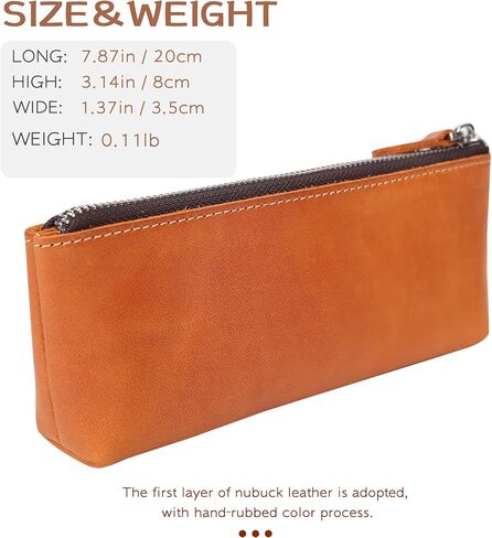 Genuine Leather Pen Pouch - Elegant Handcrafted Zipper Pencil Case, Small Coin Purse, Money Bag, and Makeup Case in Saudi Arabia