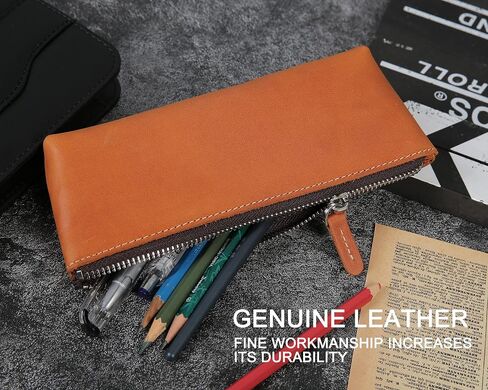 Genuine Leather Pen Pouch - Elegant Handcrafted Zipper Pencil Case, Small Coin Purse, Money Bag, and Makeup Case in Saudi Arabia