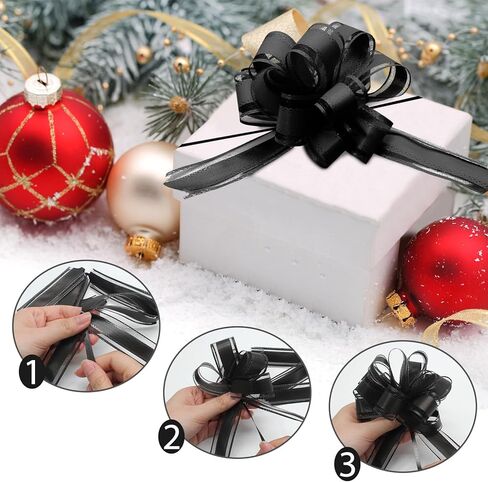 20 Pieces 5 inches Pull Bow Ribbon Bow Ribbon Gift Wrap Bows for Presents, Gift Baskets, Birthday Parties, Flower Baskets, Bouquets, Festivals Decorations（Gold、Silver、Red、Black） in Kuwait