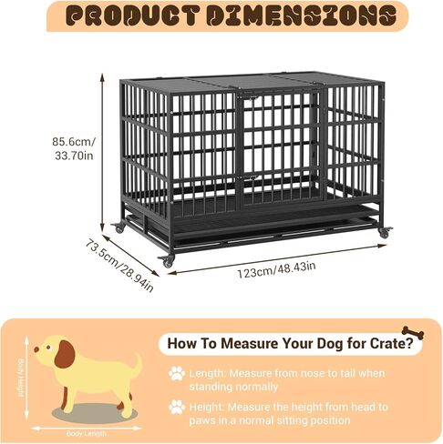Heavy Duty Dog Crate, 37'' Foldable Dog Crate with Double Door, 360° Lockable Wheels and Removable Tray, Easy to Clean and Assembly, Indoor Dog Crate for Small Medium Large Dogs in Saudi Arabia