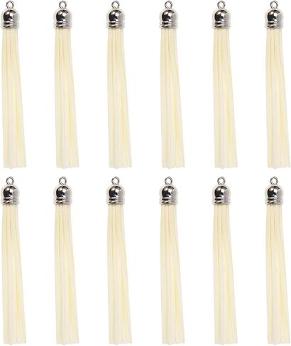 12Pcs Keychain Tassels 3.3 inch Small Faux Leather Tassel Pendant for Earring Necklace Jewelry Making and Crafts DIY (8.5 cm, Black) in Saudi Arabia