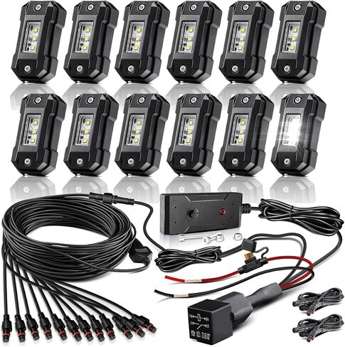 R2 LED Pure White Rock Lights Kits 12PCS for Offroad Trucks UTV ATV SUV RZR Boat Car Plug and Play with Harness Switch Fuse Waterproof Shockproof Super Bright HIGT Power Rock Light in Saudi Arabia