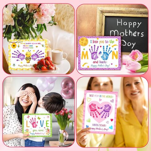 48 Sets Mother's Day Handprint Crafts for Kids DIY Religious Hand Keepsake Craft Gifts with Flower Stickers for Mom Dad Home Sunday School Classroom Party Activities(Bright Colors) in Kuwait