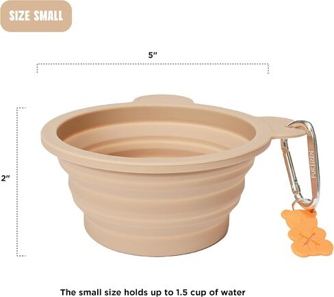 Silicone Collapsible Travel Bowl with Free Poop Bag Holder – Lightweight, Portable, Multipurpose for Pets, Dishwasher & Microwave Safe (Beige, Small) in Saudi Arabia