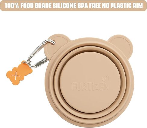 Silicone Collapsible Travel Bowl with Free Poop Bag Holder – Lightweight, Portable, Multipurpose for Pets, Dishwasher & Microwave Safe (Beige, Small) in Saudi Arabia