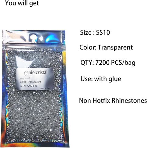 ss10 Transparent Glass Rhinestones Flatback, 50 Gross 2.8 mm Unfoiled Clear Flat Back Crystals Stones for DIY Crafts, Tumblers, Shoes in Saudi Arabia