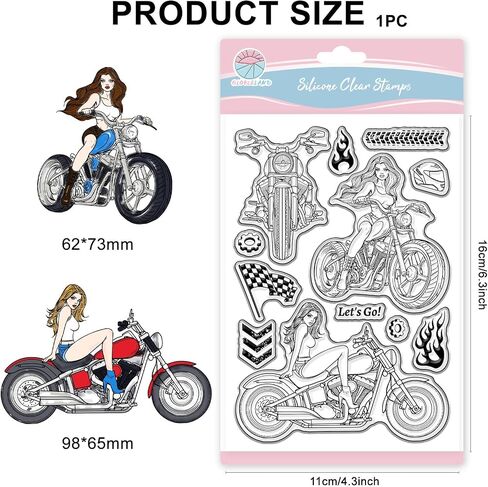 GLOBLELAND Motorcycle Woman Clear Stamps for Scrapbooking Tire Track Flame Silicone Stamps Helmet Checkered Flag Transparent Stamp for Card Making DIY Embossing Journaling in Saudi Arabia
